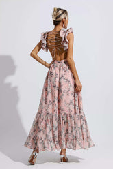 Jolene Pink Floral Backless Maxi Dress